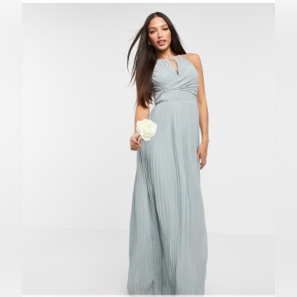 TFNC Tall bridesmaid pleated wrap detail maxi dress in sage